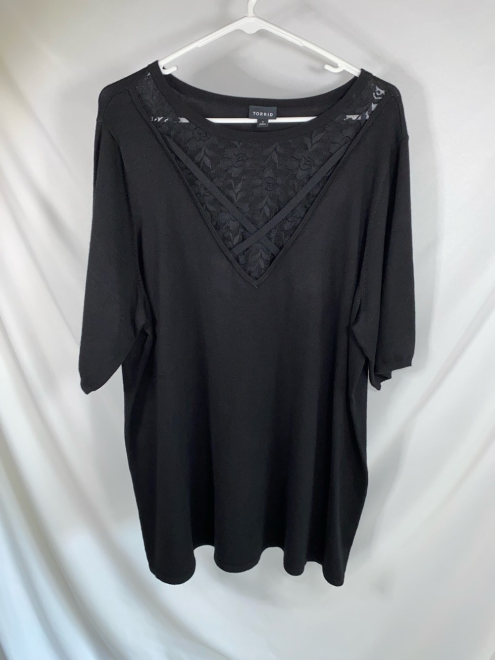 Torrid Black Lace V-Neck Lattice Short Sleeve Top Plus Size 4 4X